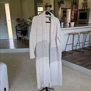 bobeau Cream Open-Front Long Cardigan with Patterned Panels